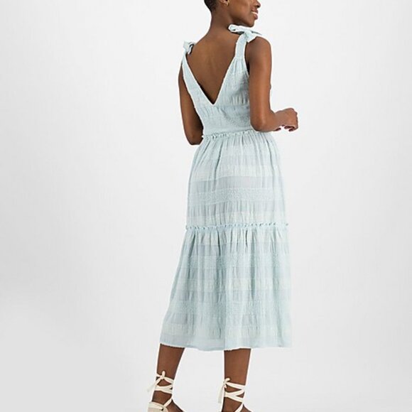 Old khaki Augusta Dress Textured Blue Tie Shoulder Midi New - Picture 5 of 6